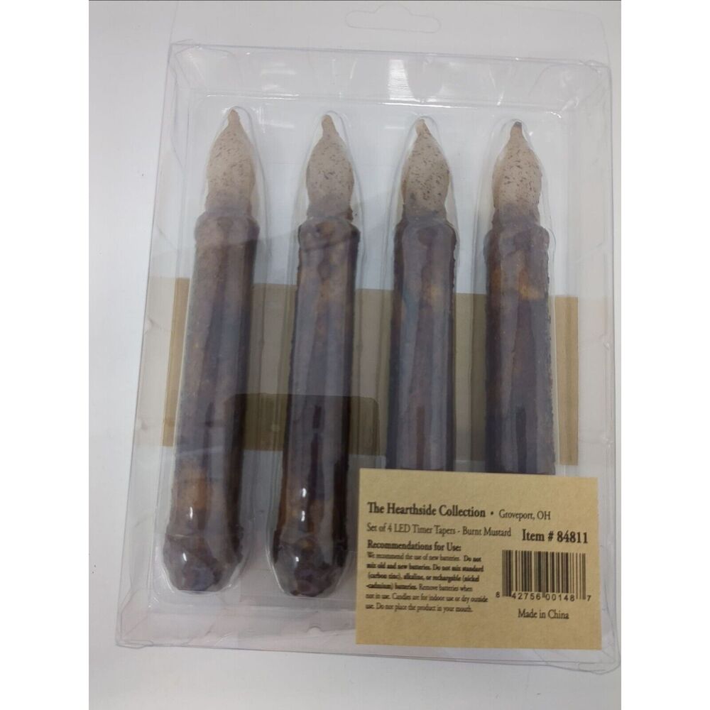 LED Burnt Mustard Battery Operated TIMER Taper 6 inch Candles Boxed Set of 4 - Picture 3 of 6